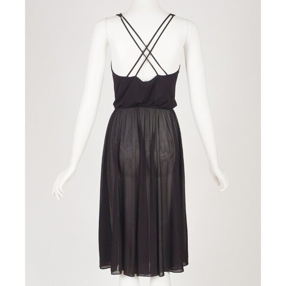 1970s Vintage Beaded Butterfly Black Jersey Cross Back Disco Dress Sz XS - Picture 5 of 5